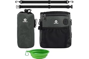 TSKDKIT Torby na smakołyki dla psa na spacery torba treningowa dla małego psa z paskiem na ramię torba na smakołyki dla psa z uchwytem na butelkę wody i składaną miską, torba do spacerów z psami na niezbędne przedmioty, torba na słodycze dla zwierząt