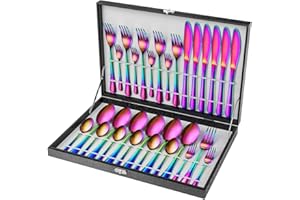 Velaze 30-Piece Flatware Set, Stainless Steel with Colorful Plated, Multicolor Silverware Cutlery Set Service for 6 Person, Mirror Polished Design
