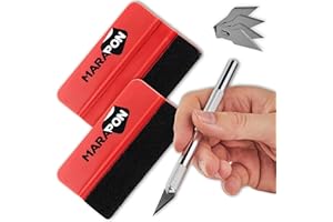 MARAPON® Set Spatole per Pellicole Adesive Rivestite in Feltro, con Taglierino - Pellicole per Vetri Finestre o Auto - Raschietto Silicone Anche per Pellicole in Carbonio o Alcantara - Accessori Auto