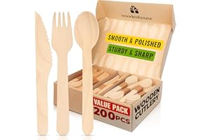 WOODENHOUSE LIFELONG QUALITY Set di Posate usa e Getta di Legno - 200 Pezzi (80 Forchette, 80 Cucchiai, 40 Coltelli) - Posate Monouso in Legno, cucchiaini legno - 100% Compostabili e Biodegradabili - Ideali per Feste ed Eventi