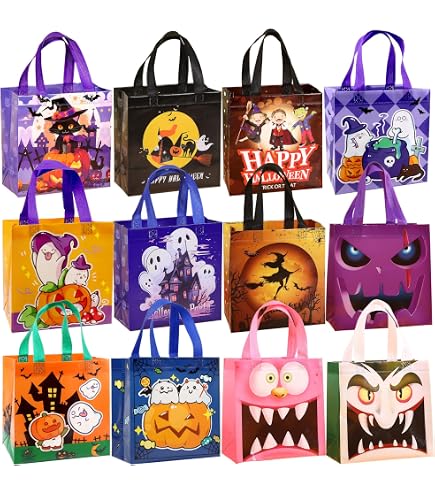 Halloween-Süßigkeiten-Taschen – 12 Stück, Vlies, 38x30x10 Cm, Mit Griffen, 6 Designs