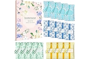 LASENTEUR Scented Sachets, Fresh Linen, Cotton, Vanilla, Eucalyptus Sage Fragrance Sachets for Drawers Closets Wardrobe Office Bedroom Living Room Cars Sports Bag, 16 Packs