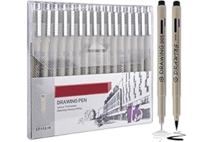 DELAMIYA Zestaw cienkopisów, czarny, 16 cienkopisów, czarny, z 16 różnymi szerokościami, cienkopisy Micron, czarny zestaw cienkopisów, stabilo cienkopisy czarne, wodoodporny