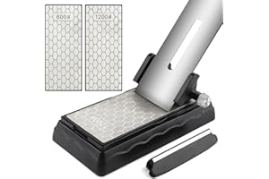 Kalolary Diamond Sharpening Stones with Honing Guide, Knife Sharpener Stone with Non-Slip Base for Chisels Planes Sharpening Stone Set Fine/Coarse Diamond Sharpening Plate with Angle Guide (600/1200)