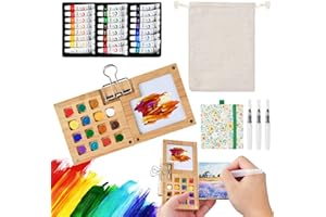 Fangehong 24 Colori Tavolozza Portatile Pieghevole per Acquerelli, Set da Viaggio con Album da Disegno, Clip Metallica e 3 Penne