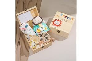 Youuys 8 in 1 Regalo per Neonati, Regalo per Bambini e Bambino, Regalo di Compleanno per Bambino, Regalo di Natale, con Musellina di Stoffa+Panno Cotone+ Sonaglio+Cartolina Regalo (Leone)
