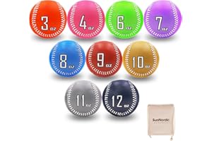 SunNordic Weighted Baseballs Set of 9, Premium Leather Baseball with Baseball Bands for Pitching, Variable Weight Baseballs for Improved Power & Pitching Training - for All Skill Levels