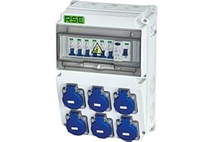 RSE Distributore di corrente da parete, completamente cablato, 230 V, con contatore, IP65, 8. 6 x 230 V con LS + FI