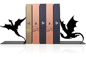 XYVERART Fantasy Dragon Bookends – Fourth Matte Black Wing Metal Book Supports with Novelty Dragon Design | Epic Saga-Inspired Shelf Decor for Book Lovers & Collectors, Mythical Merch for Fans