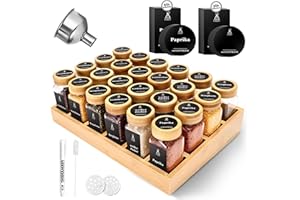 SAEIV Natural Bamboo Spice Rack with Jars, Spice Racks Cabinet Set with 24 Spice Jars, Square, Spice Rack Bamboo Suitable for a Tidy and Organised Kitchen