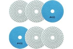 SANLEETEK Wet Diamond Polishing Pads 4"/100mm - 6pcs Grit 400 Polish Pad Kit for Granite Marble Artificial Stone Quartz for Angle Grinder