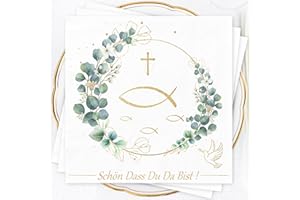 ‎SUPJADE Servietten Taufe Kommunion Konfirmation Deko - 40Stück 3-lagig Servietten Schön Dass Du Da Bist Servietten Grün Eukalyptus Taufe Tischdeko Kommunion Konfirmation 33x33cm Servietten Geburtstag Hochzeit