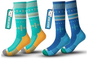 Rahhint Calze sci bambino merino Calze lana Ragazzi Ragazze, Calzini alti al ginocchio con imbottitura spessa Caldi traspiranti Calze termiche per sport invernali all'aperto