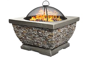 Homeology TONTERIA Prestigious Garden & Patio Heater Fire Pit Brazier and Barbecue with Eco-Stone Finish