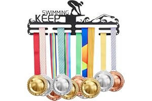 SUPERDANT Nuoto Porta Medaglie da Competizione in Ferro Modello Nuoto Medaglie Cornice Display Parola Motivante Keep Swimming Ferro Medaglia Gancio 40x15 cm