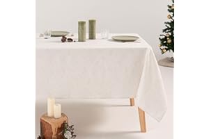 GAMUSI Mantel Navidad Floral Jacquard Hilo Oro Mesa Comedor Rectangular Decoración Navideña 140x300 cm Color Blanco