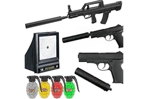 CADOFE Airsoft Gewehr - Pistolen Package Beginner Bundle V - Sammlung von Softair Guns - Leistungsstarke Spring Rifle & Schalldämpfer, Zwei Pistolen mit Schalldämpfer, eine Zielscheibe und 2000 Schuss BB