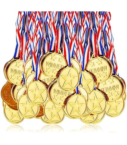 Lot De 6 Médailles D'or 1ère Place - Diamètre 6,4 Cm, Ruban Tricolore 81 Cm, Pour Compétitions Sportives, Fêtes, Récompenses