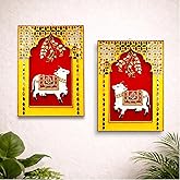 Noblenest Handmade Cow Pichwai Wall Hanging Set of 2, 11 x 8 Inch, Wall Decoration Items for Living Room, Wall Hanging Decor,