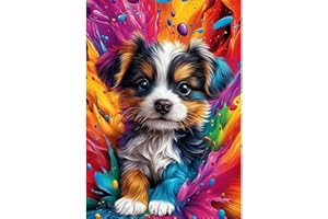 KEYIFA 5D DIY Diamond Painting Kits for Adults, Full Drill Canvas Photo Diamond Art, Colorful Dog Crystal Art Diamond Painting Craft Kits for Beginners, Home Wall Decor 30x40CM