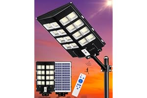Gefolly SL-3000W Lampione Solare LED Esterno, 300000LM Faro Stradale con Pannello Solari con Sensore di Movimento, 6500K IP67 Impermeabile Faretti LED Esterno Solare per Giardino Sentieri
