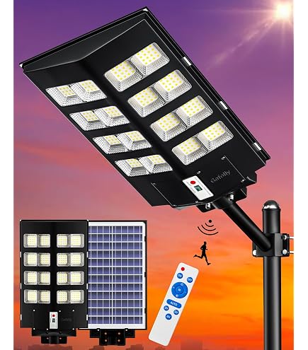 XEX Faro LED Solare Da Esterno 600W: Con Pannello, Sensore Luce, Batteria 35000mAh, IP67, Cavo 12m