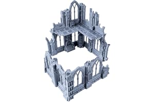 3D Vikings Serie Gothic Ruins - Set 2: Ruina bifurcada con secciones de dos pisos y una sola planta, escala de 28/32 mm
