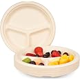 Bio Bagasse Menüteller 3-fach Geteilt – 26 Cm, 500 Stück, Kompostierbare Einwegteller Aus Zuckerrohr