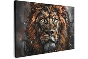 MuchoWow© Impression sur Toile Photo Peinture 120x80 cm Tableau Decoration Murale Chambre Salon Maison Deco Cuisine Lion - Animaux - Portrait - Noir - Luxe