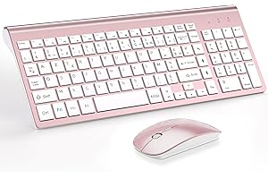 TopMate Ensemble Clavier et Souris sans Fil Ultra-Mince, 2.4G Silent Compact Clavier de Souris 2400DPI Pleine Taille, Clavier avec Couvercle, Piles 2 AA et AAA, pour PC/Laptop/Windows/Mac - Rose Blanc