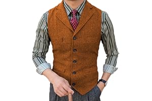 Solovedress Gilet Costume Homme Vintage Décontracté Pour à Chevrons Tweed Revers Cranté Gilet Coupe Slim
