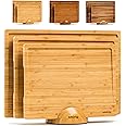 SMIRLY Wooden Cutting Boards For Kitchen - Bamboo Cutting Board Set with Holder, Wood Cutting Board Set, Cutting Board Wood, Wooden Chopping Board, Wooden Cutting Board Set