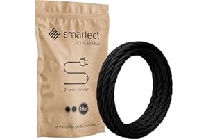 smartect Cable Textil Trenzado en Color Negro, Cable Electrico 2 Hilos de 10 Metros (2 x 0,75 mm²) Cuerda para Lampara con Revestimiento Textil para su Proyecto DIY