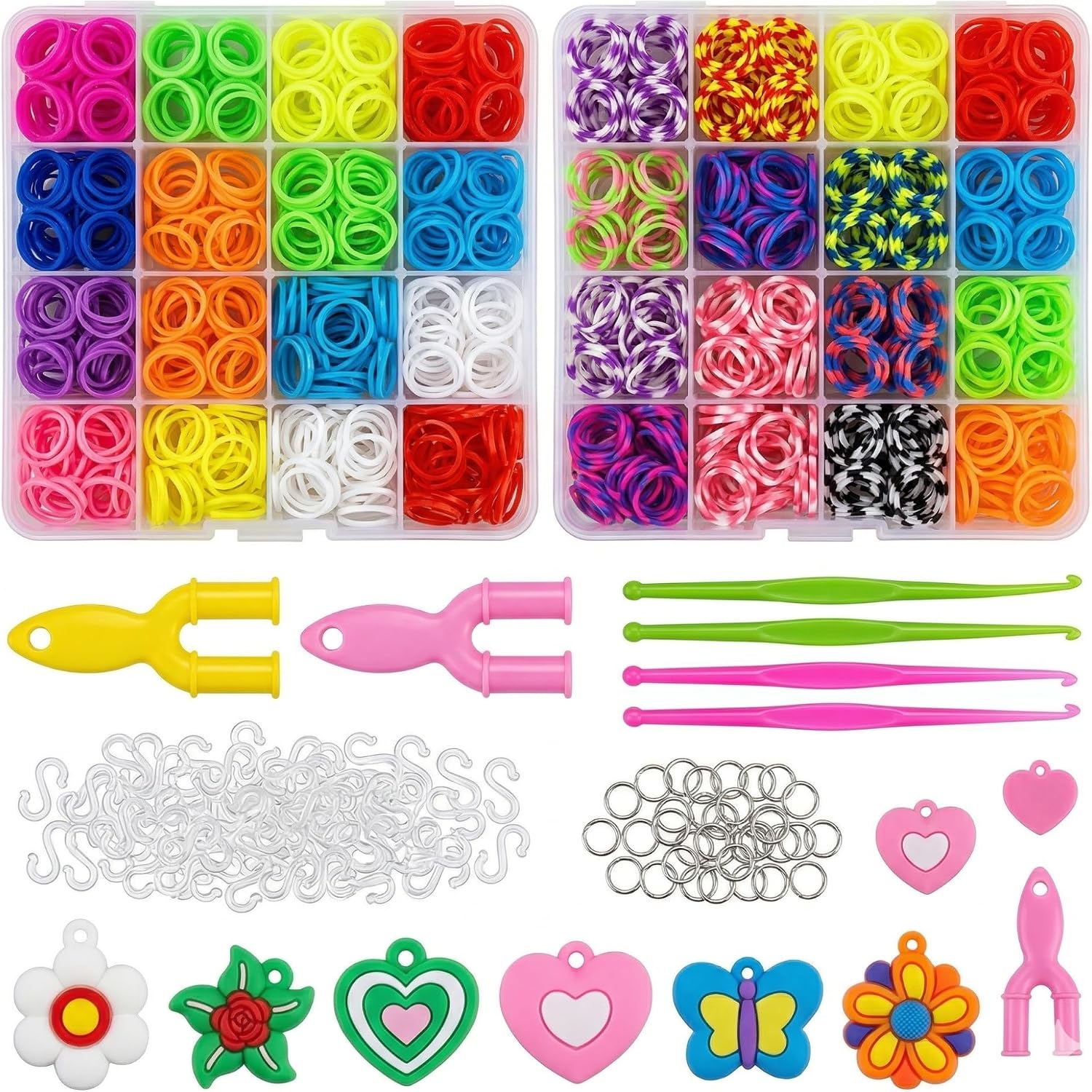 Kit gomas para hacer pulseras de 2000 piezas | Kit pulseras de 24 colores ideal para niña con abalorios y herramientas | Set creativo con cuentas para hacer pulseras, manualidades y regalo original