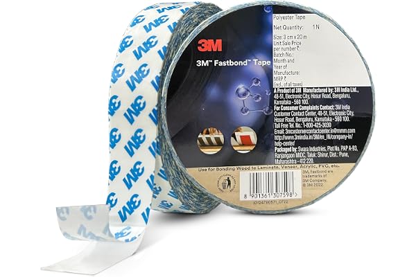 3M Fastbond Double Sided Adhesive Tape for Metals, Plastic, Glass, Wood, Water Resistant, Provides Excellent Adhesion (30mm X 20m, 1 Roll)