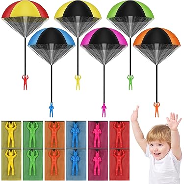 Enfants Volant En Parachute En Vacances Petit Garçon Et Fille S'amusant