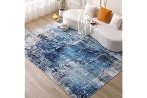 COOUS Washable Rugs for Living Room - Ultra Soft Area Rugs, Short Pile Non-Slip Non-Shedding Abstract Carpet, Stain Resistant Faux Wool Rugs for Bedroom Dining Room (Blue 160x230CM)