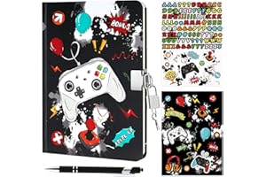 WERNNSAI Kids Diary Set for Boys Game Journal Kit - Kids Luminous Journal with Lock and Keys Boys Game Diary with Pen and Stickers, Video Game A5 Lined Writing Notebook Birthday Gift Set
