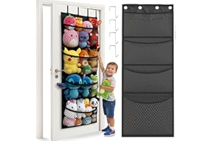 Raheem Kuscheltier Aufbewahrung, Tür Organizer mit 4 großen Taschen, Hängeaufbewahrung Kinderzimmer, Stofftier Aufbewahrung Wandorganizer für Kinderzimmer, Badezimmer, Schlafzimmer
