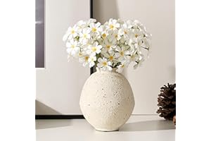 PORCER Ceramic Rustic Flower Vase, 6.22 Inch Cute Boho for Home Decor, Farmhouse Terracotta Vase for Living Room, Table, Shelf, Mantel Decoration, Farmhouse-Sesame Dot White
