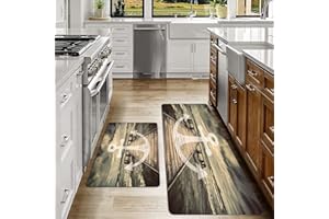 SHIVNAMI 2 pezzi Tappeti e tappetini da cucina antiscivolo,Stampa con ancora in onde oceaniche con stampa effetto 3D con cielo nuvoloso lungo molo,microfibra Supporto in gomma Tappetino Zerbino lavabile in lav