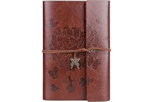 OMEYA Leder Notizbuch Tagebuch, Nachfüllbares Tagebuch für Frauen Mädchen, liniert Retro Reisende Tagebuch A5 16.5 cm x 23.4cm(Braun)