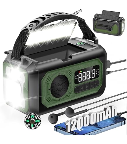 Radio Multifonction D'urgence 6 En 1 - Manivelle, Solaire, 8000 MAh, Lampe, Boussole - Pour Camping, Randonnée, Panne - 3
