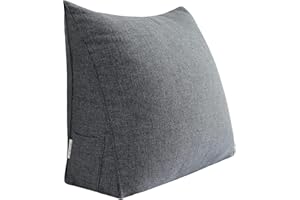VERCART Rückenkissen für Bett Keilkissen Lesekissen Sofa Rueckenkissen, Moderne Sofakissen Groß Bettkissen Rückenlehne Gepolstert Kopfteil Wandkissen, Keilform Couch Kissen Leinen Anthrazit Grau 45cm