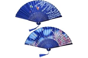 AWCIGG 2 Pezzi Ventaglio Giapponese in Legno Tessuto Con Nappe Seta Bambù, Decorazione Cinese Asia per Donna Elegante Matrimonio Estate Bambini Ragazze Uomini