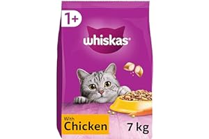 WHISKAS - 1+ Adult Dry Cat Food - 7kg - Biscuits Made with Chicken - Bulk Cat Food Bag