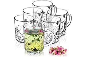 KADAX Tazze da Tè in Vetro Trasparente per Bevande Calde e Fredde, Bicchieri da Caffè con Manico e Base Stabile, Tazzine per Tisane (Set di 6, 230 ml)