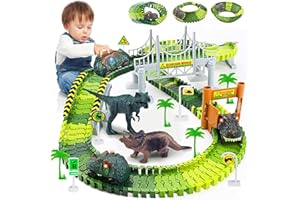 TODARRUN Dinosaur Race Track Toys,Create A Dinosaur World Road Race for Kids Toys,Flexible Track Playset and 2 Cool Dinosaurs Car for 3 4 5 6 7 8 Year Old Boys Girls Gift