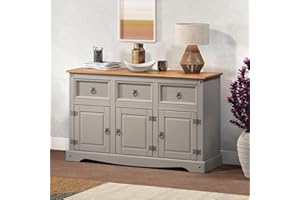 CORONA FURNITURE Corona Sideboard Grey 3 Door 3 Drawer Solid Pine Wax Living Room