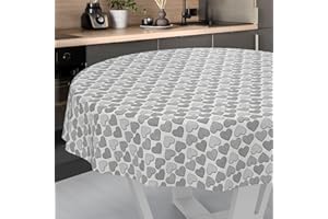 ANRO Tovaglia di tela cerata, lavabile, tela cerata, tovaglia da giardino, esterno, interno, rotonda, 120 cm, bordo tagliato, cuore, grigio